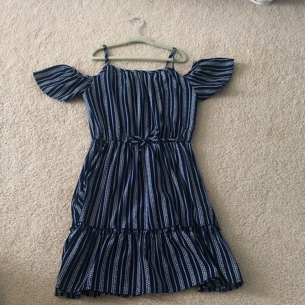 Jenna and Jessie Blue and White Off the Shoulder Dress